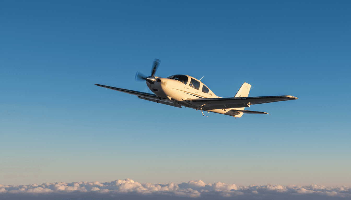 Cirrus aircraft in flight against a clear blue sky