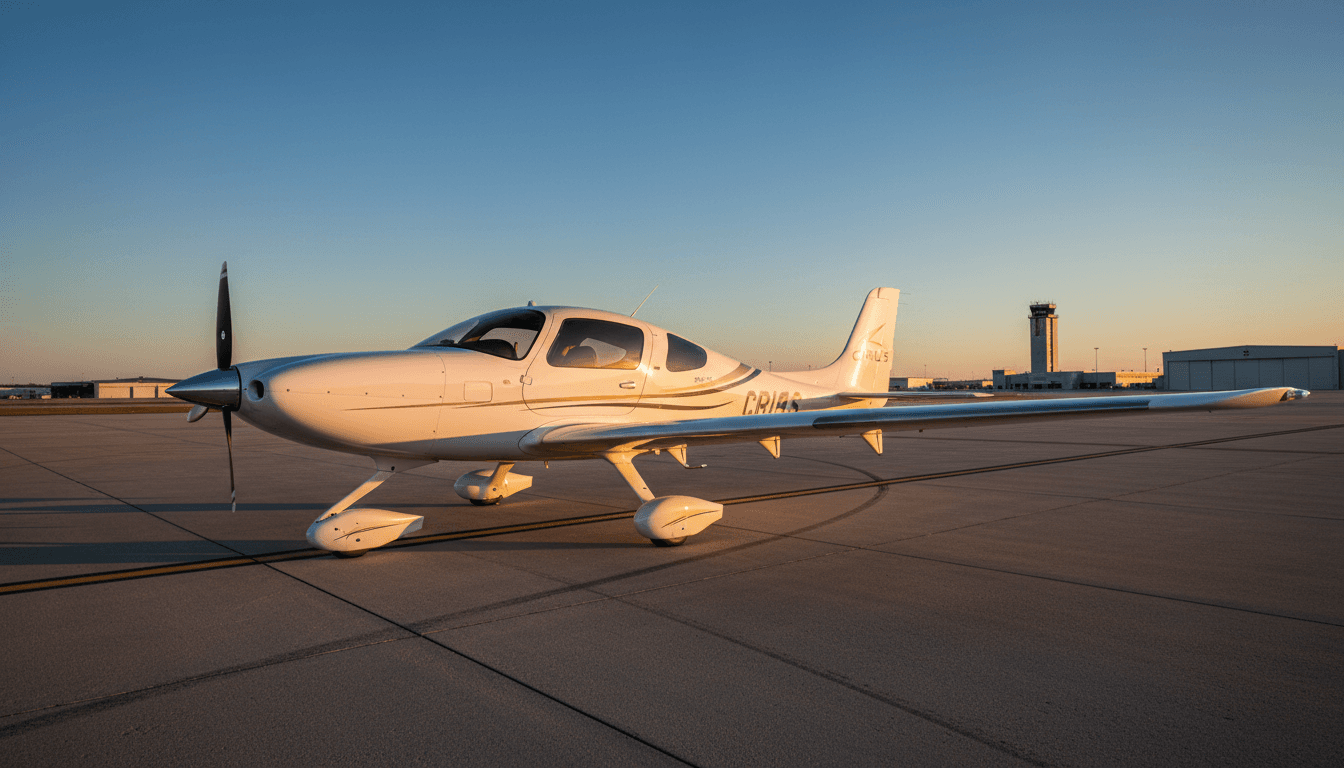 Cirrus aircraft on North Charleston airport tarmac
