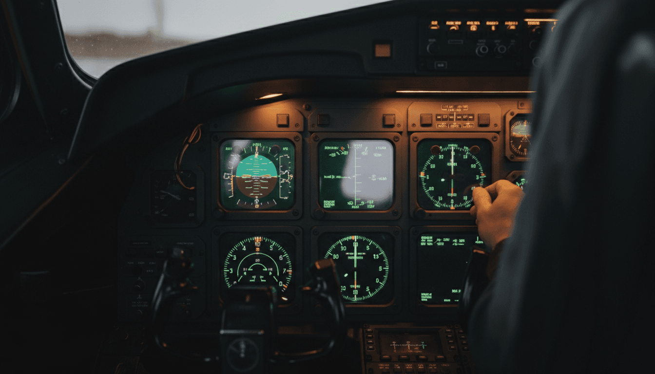 Detailed view of Cirrus instrument panel during training flight